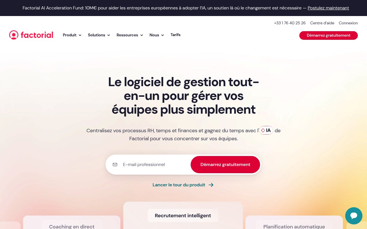 Apercu du site Factorial
