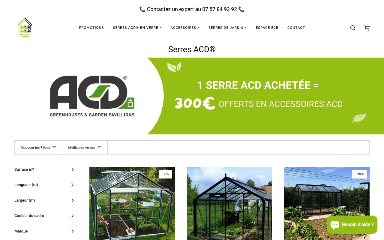 Quel choix parmi les meilleurs revendeurs de serres ACD en 2026 ? 3 Apercu du site Serres ACD - Revendeur officiel