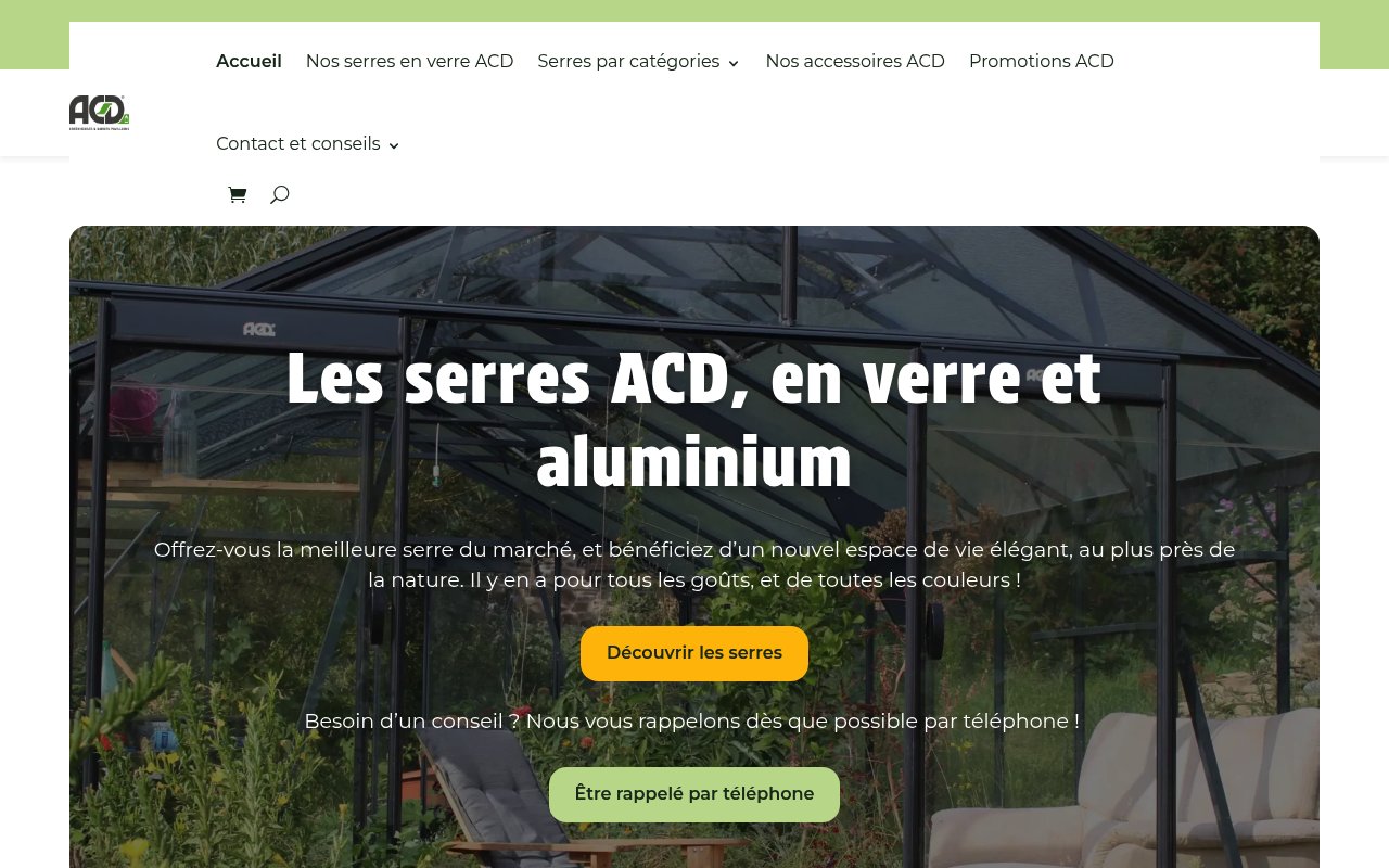 Quel choix parmi les meilleurs revendeurs de serres ACD en 2026 ? 4 Apercu du site Serres ACD Terra
