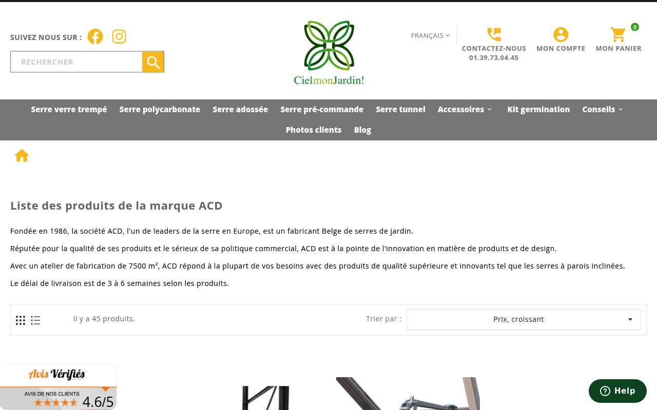 Quel choix parmi les meilleurs revendeurs de serres ACD en 2026 ? 6 Apercu du site Ciel mon jardin