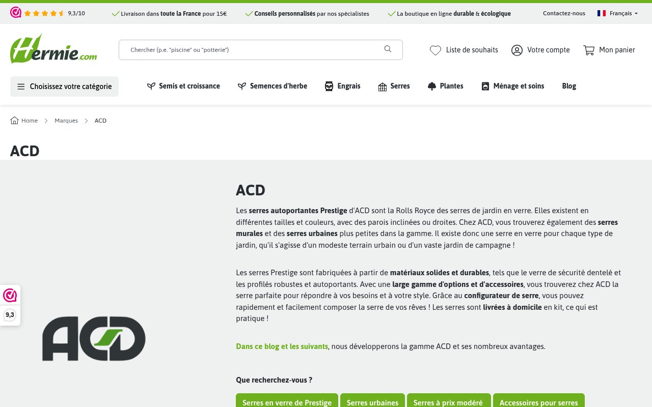 Quel choix parmi les meilleurs revendeurs de serres ACD en 2026 ? 10 Apercu du site Hermié