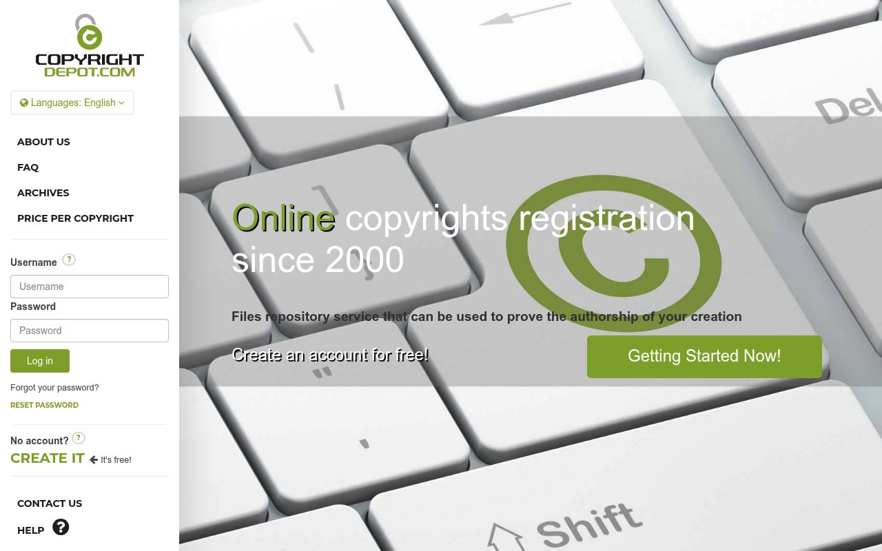 Apercu du site Copyright Depot