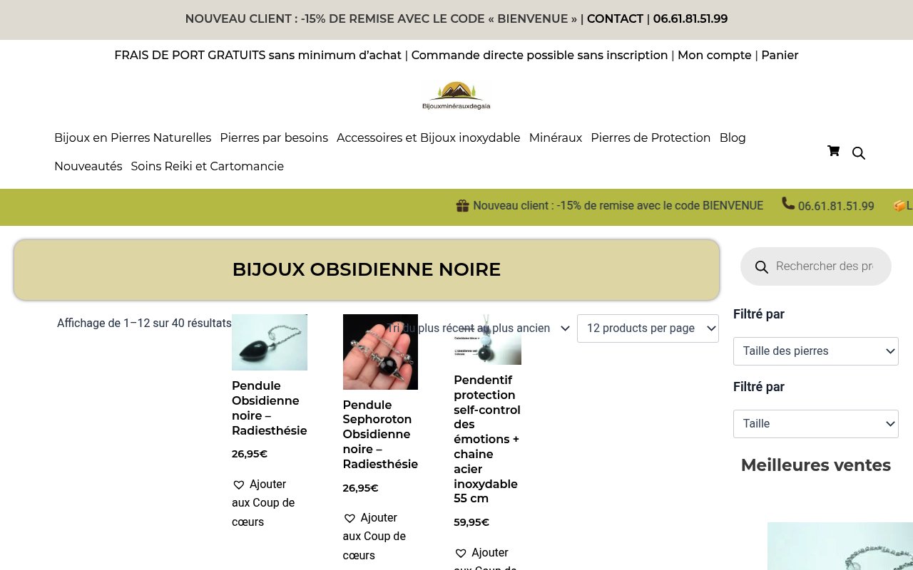 Apercu du site Bijoux Minéraux de Gaïa