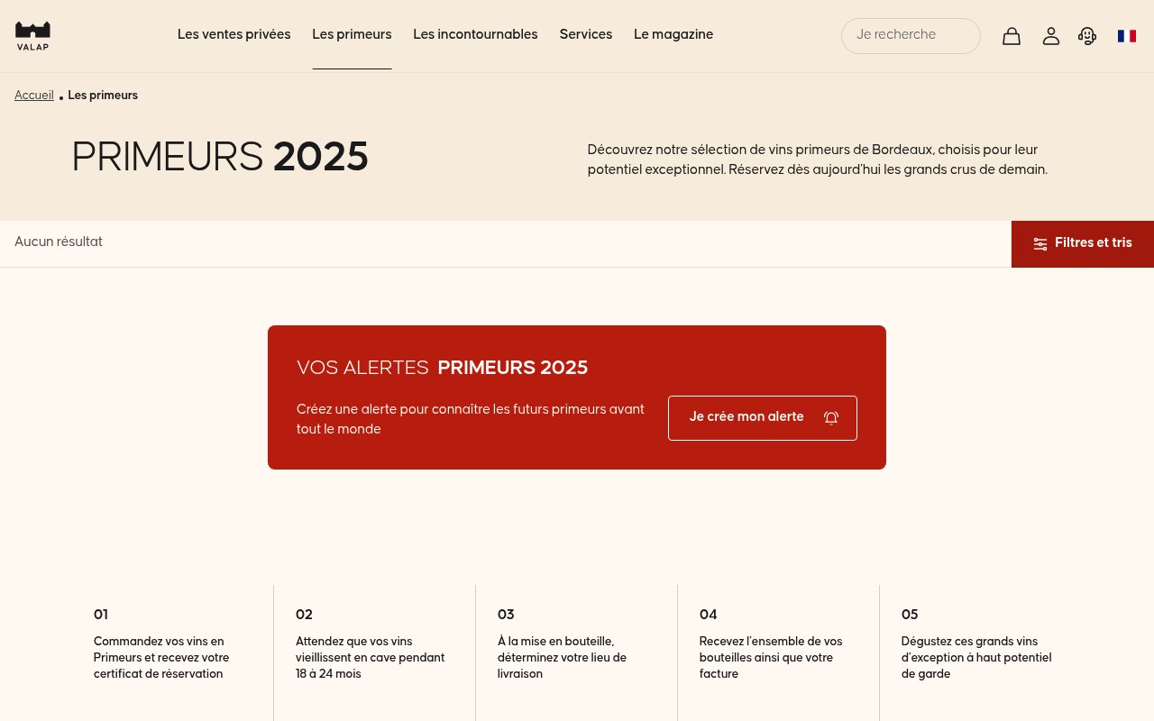 Apercu du site Valap Vins Primeurs