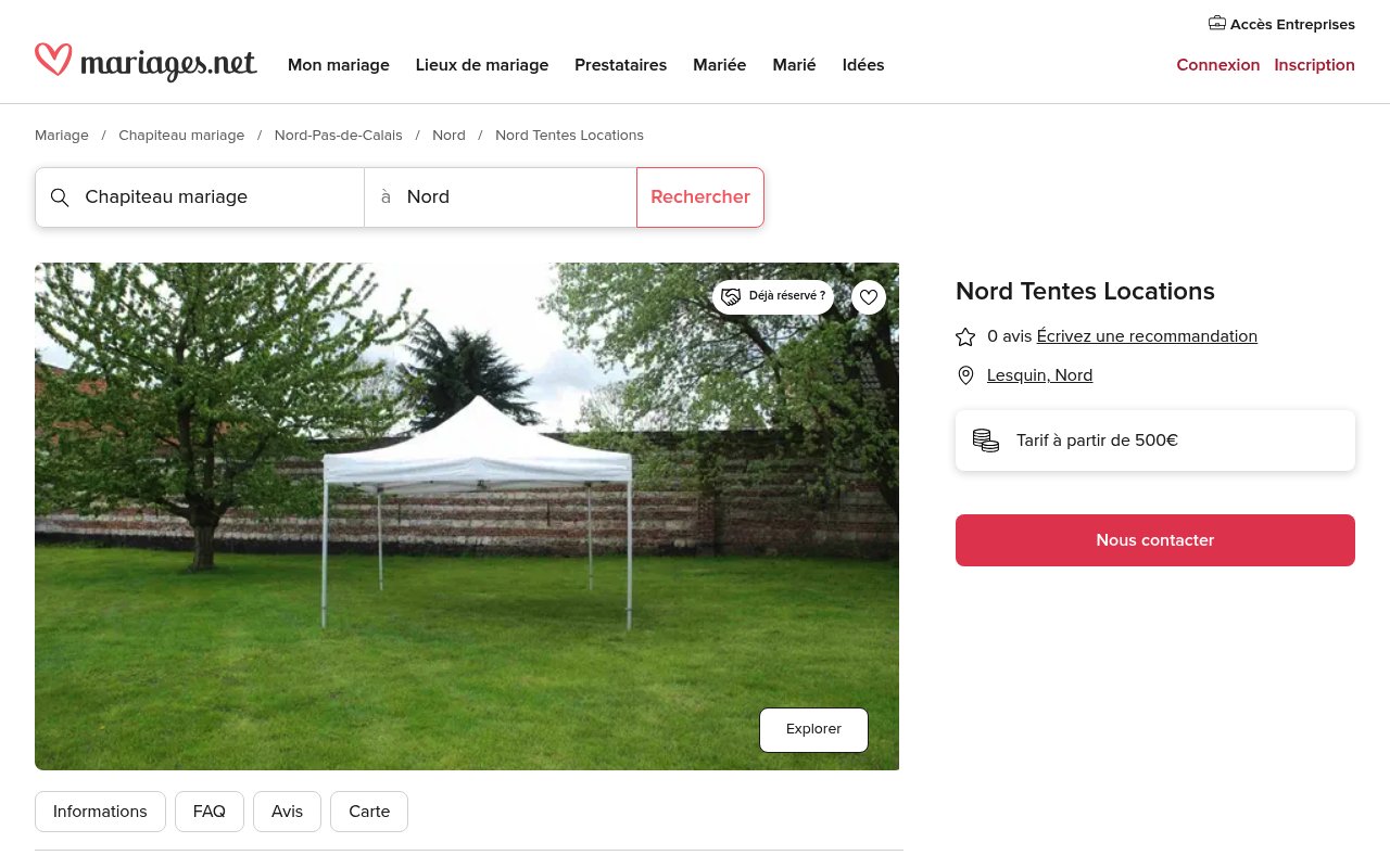 Apercu du site Nord Tentes Locations