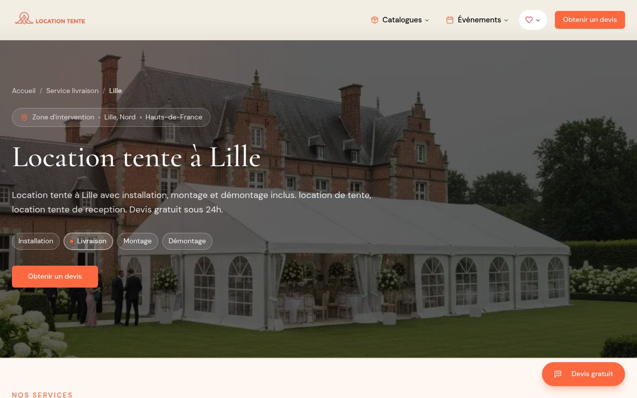 Apercu du site Location Tente (Lille)