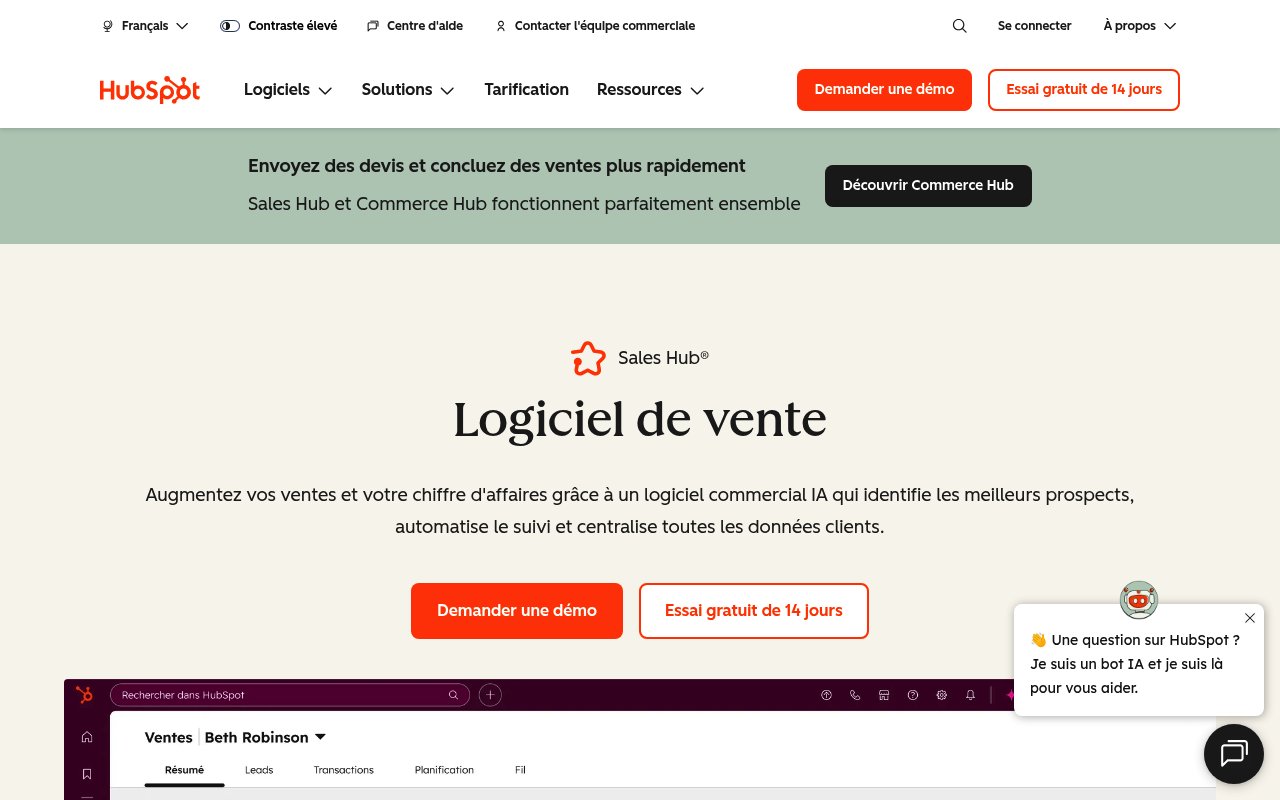 Apercu du site HubSpot Sales Hub