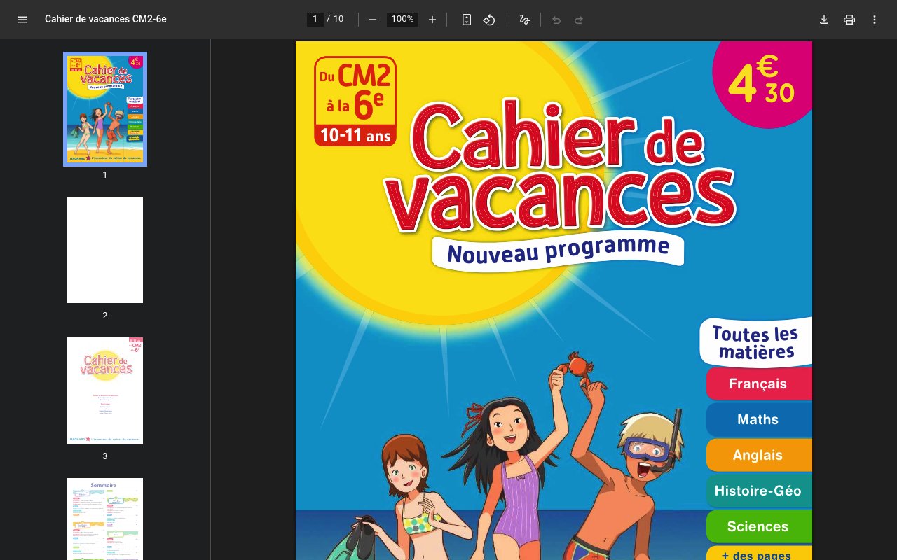 Apercu du site Cahier de vacances CM2-6e