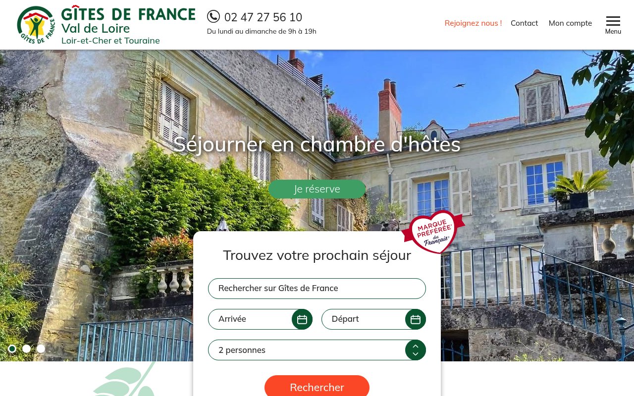 Apercu du site Gîtes de France Val de Loire