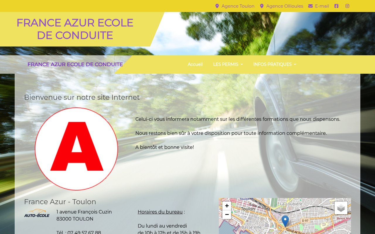 Apercu du site France Azur École de Conduite