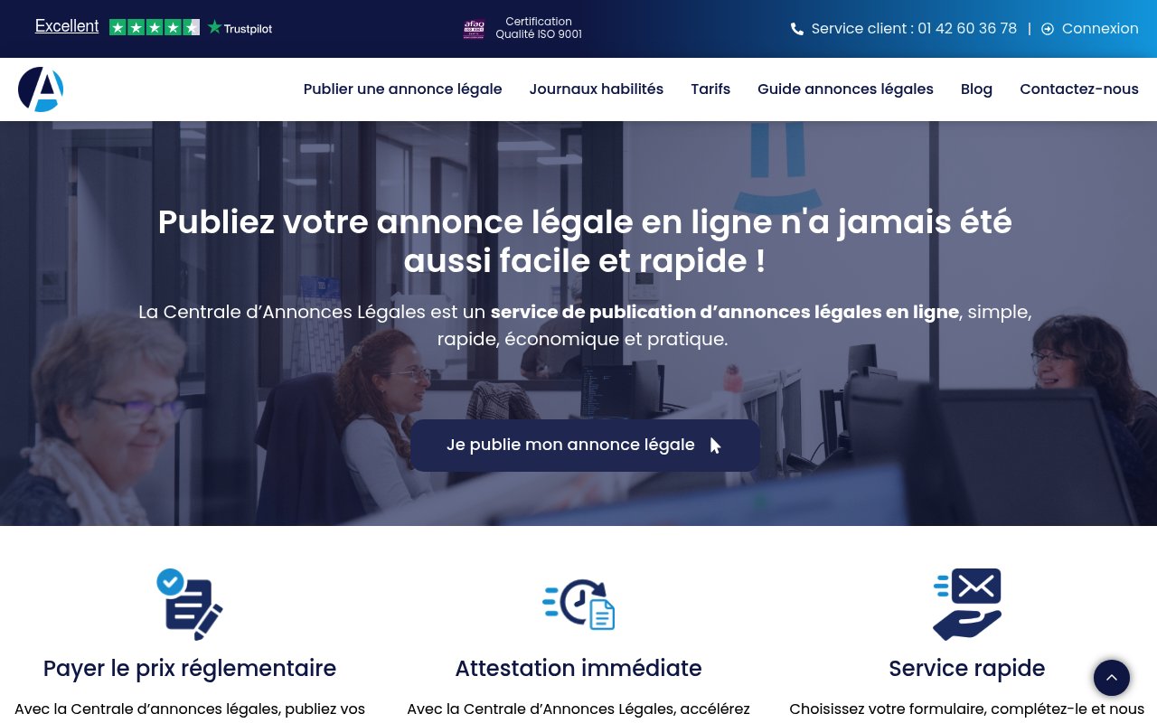 Apercu du site Centrale d'Annonces Légales