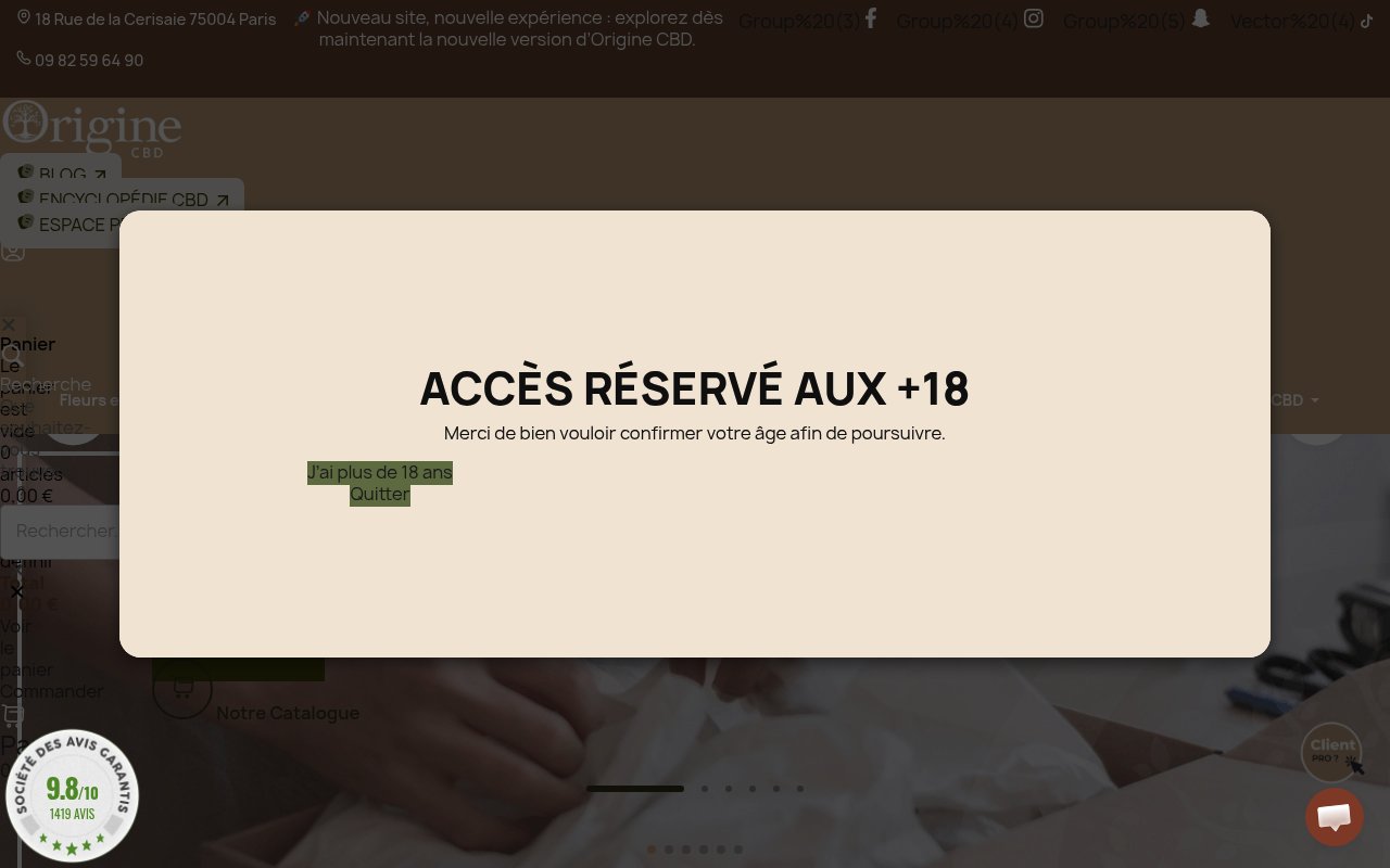 Apercu du site Origine CBD