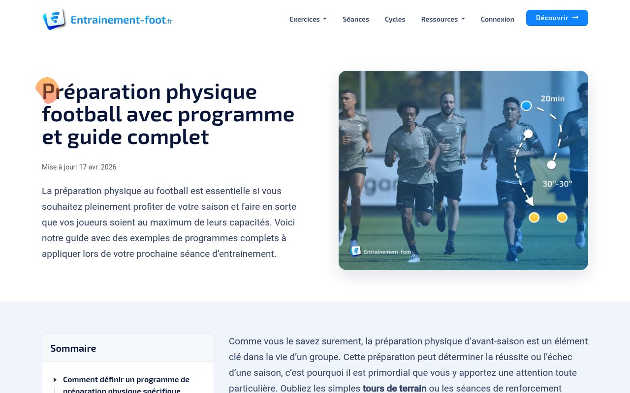 Apercu du site Entrainement Foot