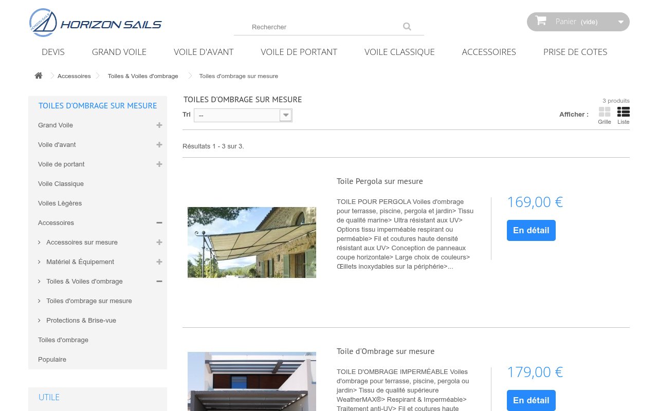 Apercu du site Horizon Sails