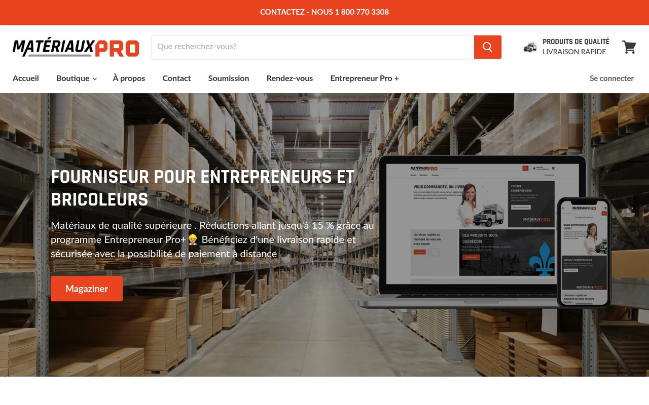 Apercu du site Matériaux PRO