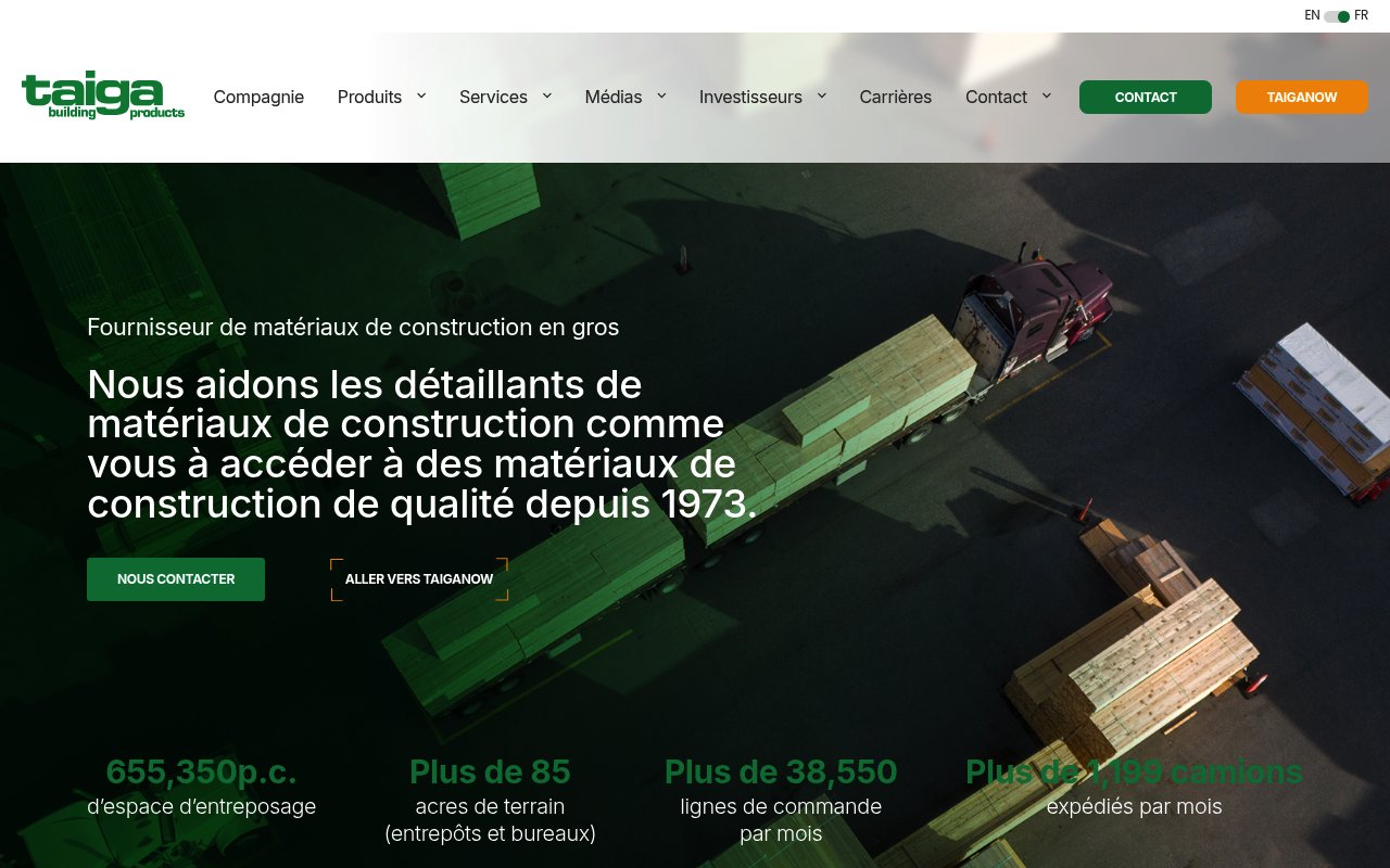 Apercu du site Taiga Building Products
