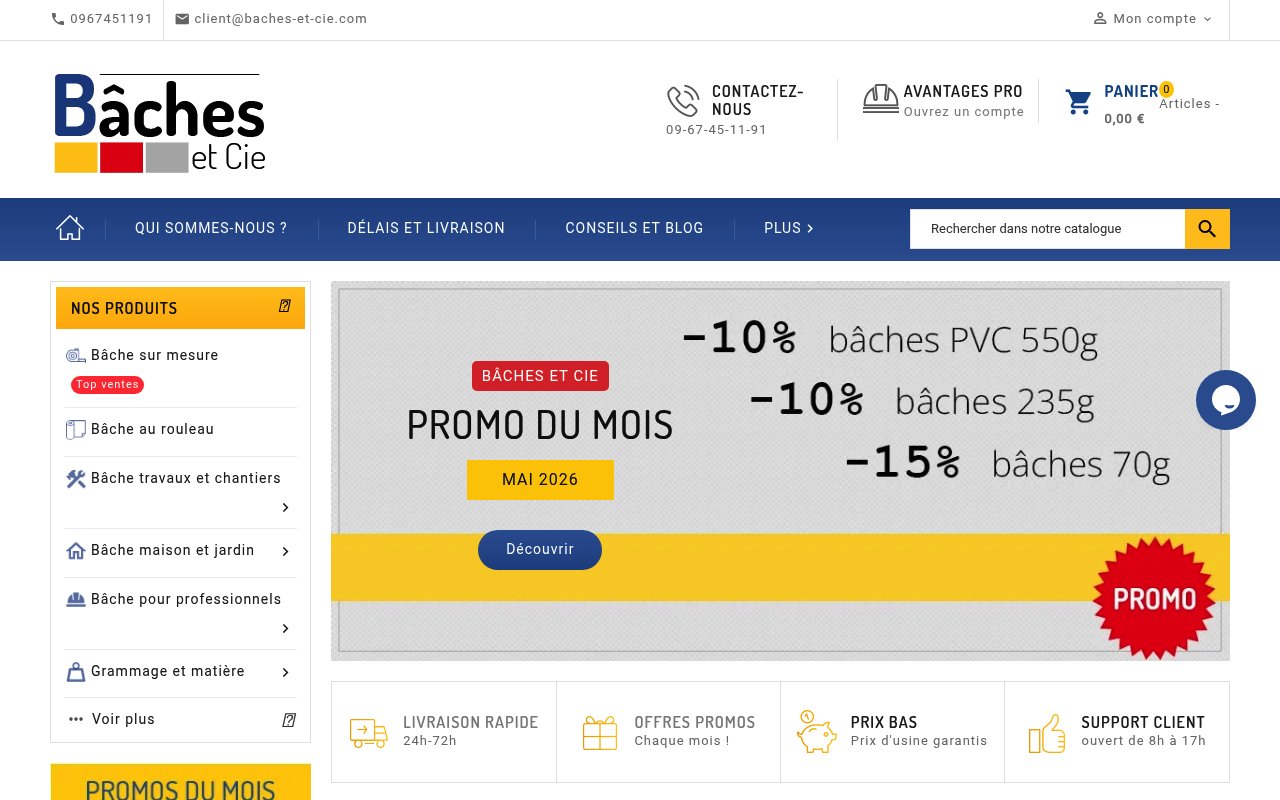 Apercu du site Bâches et Cie