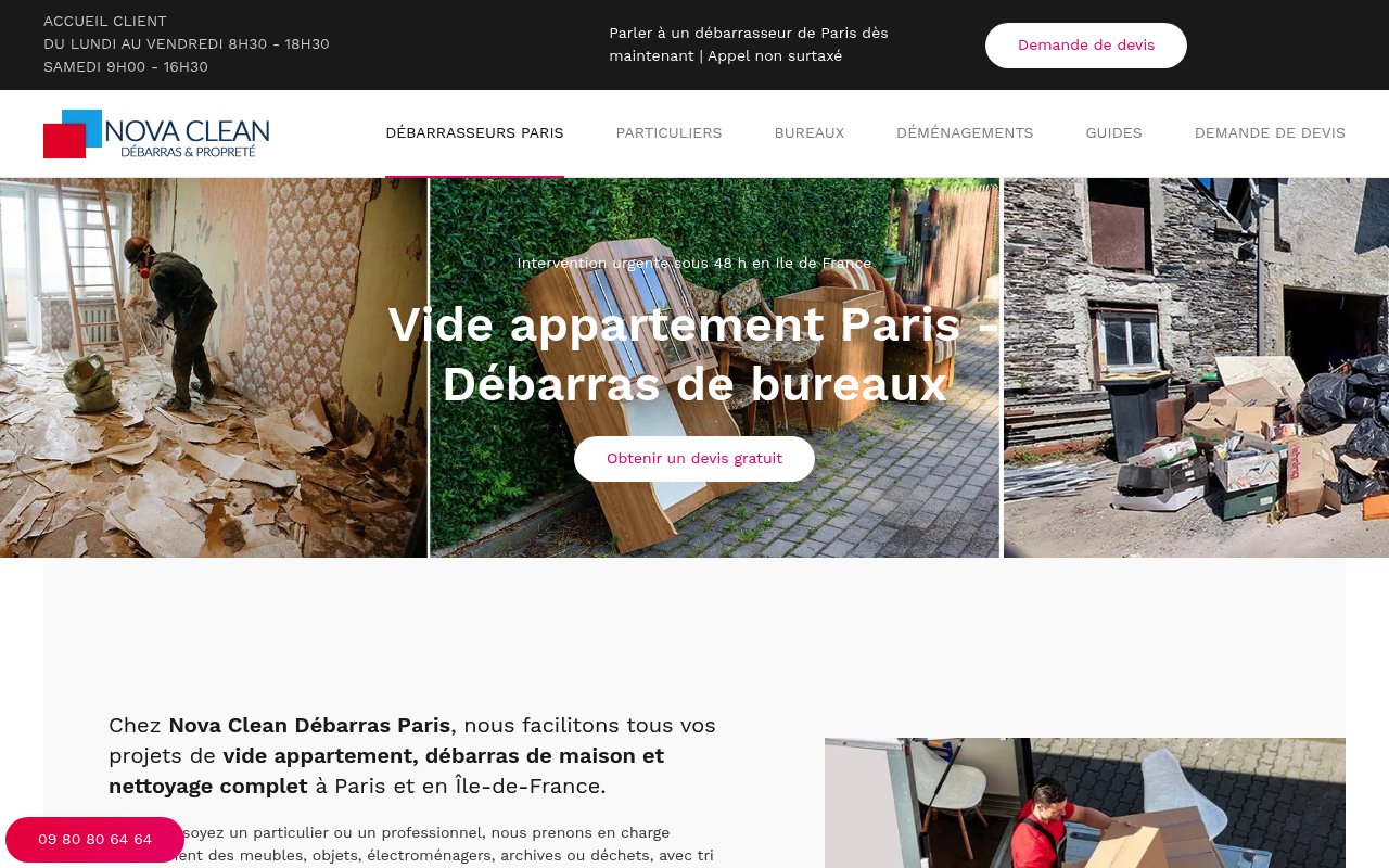 Apercu du site Nova Clean Débarras Paris