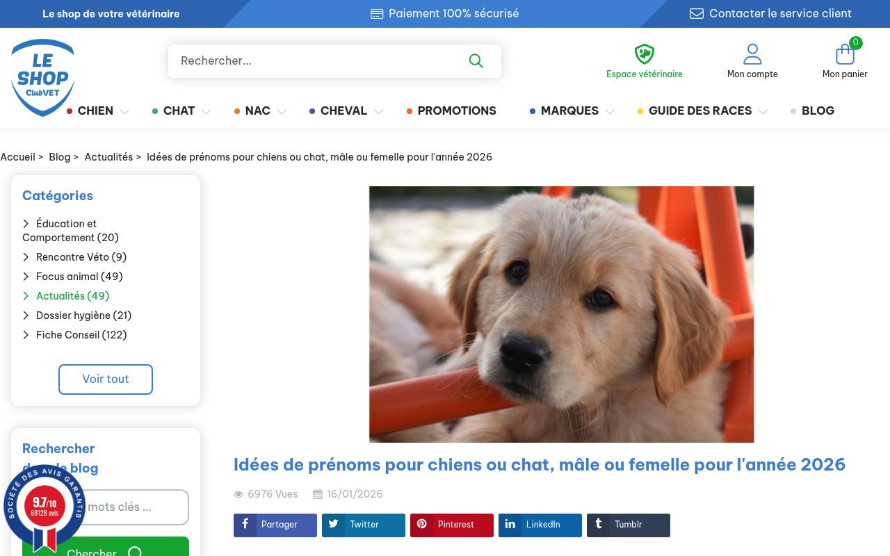 Apercu du site ClubVET Shop