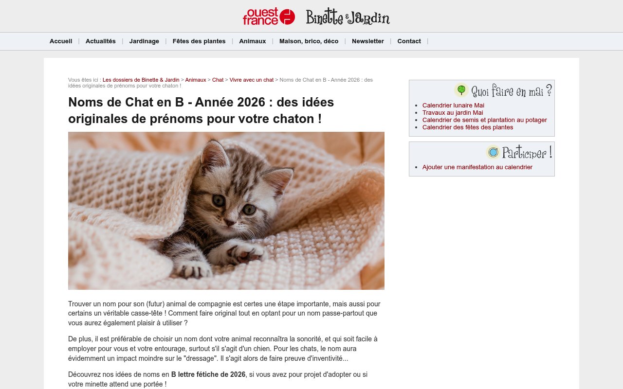 Apercu du site Binette & Jardin (Ouest-France)