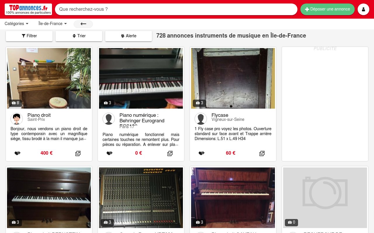 Apercu du site TopAnnonces.fr – Instruments de musique Île-de-France