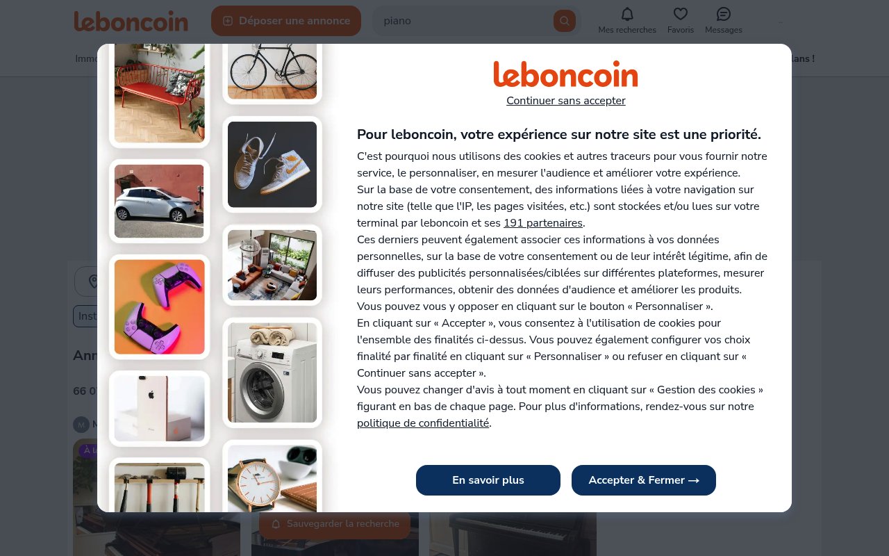 Apercu du site Leboncoin – Instruments de musique / Piano