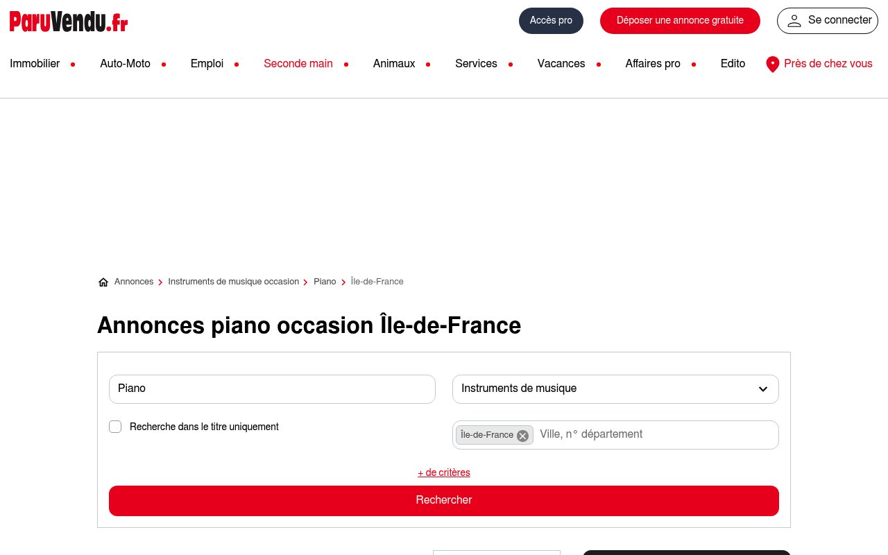Apercu du site ParuVendu – Annonces piano occasion Île-de-France