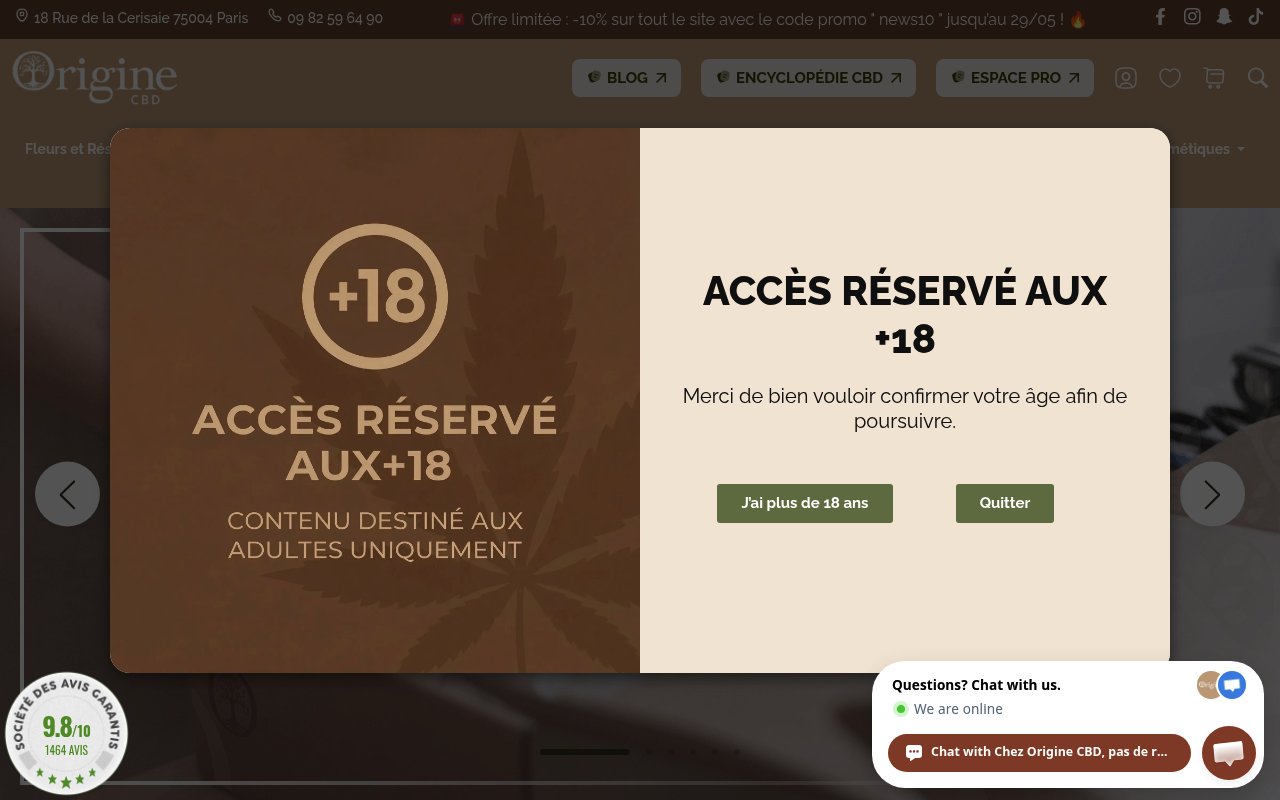 Apercu du site Origine CBD