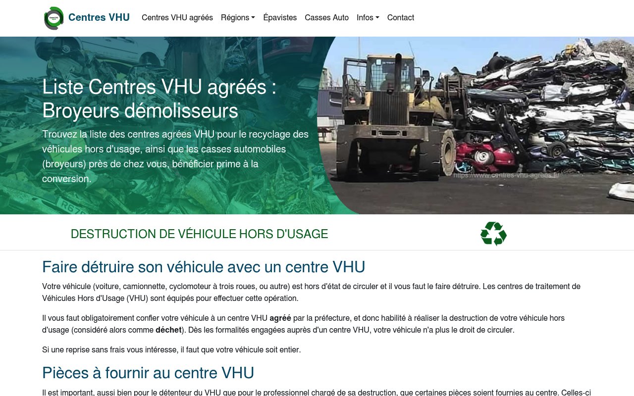 Apercu du site Centres VHU Agréés