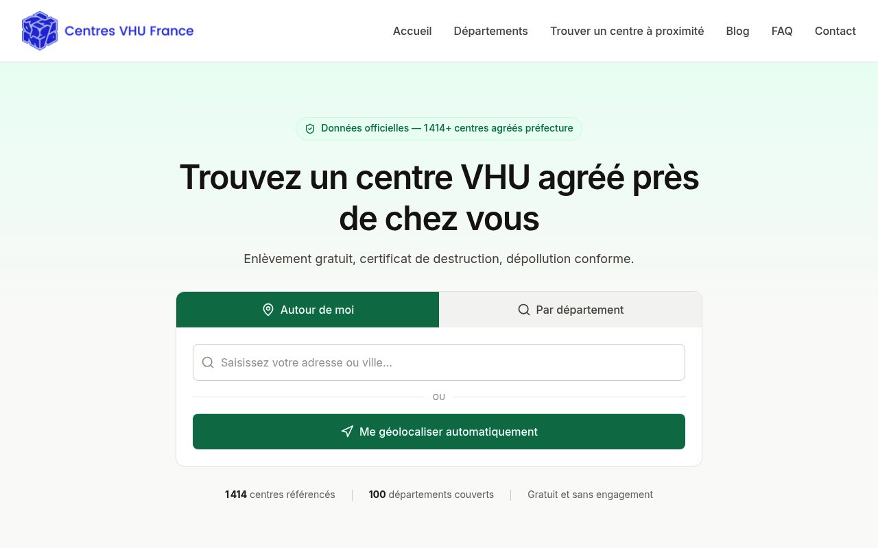 Apercu du site Centres VHU France