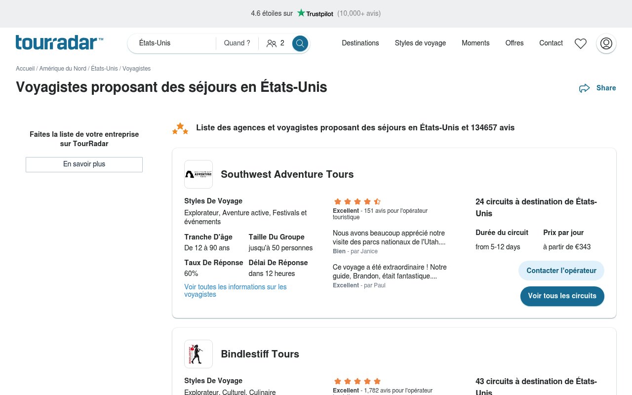 Apercu du site TourRadar