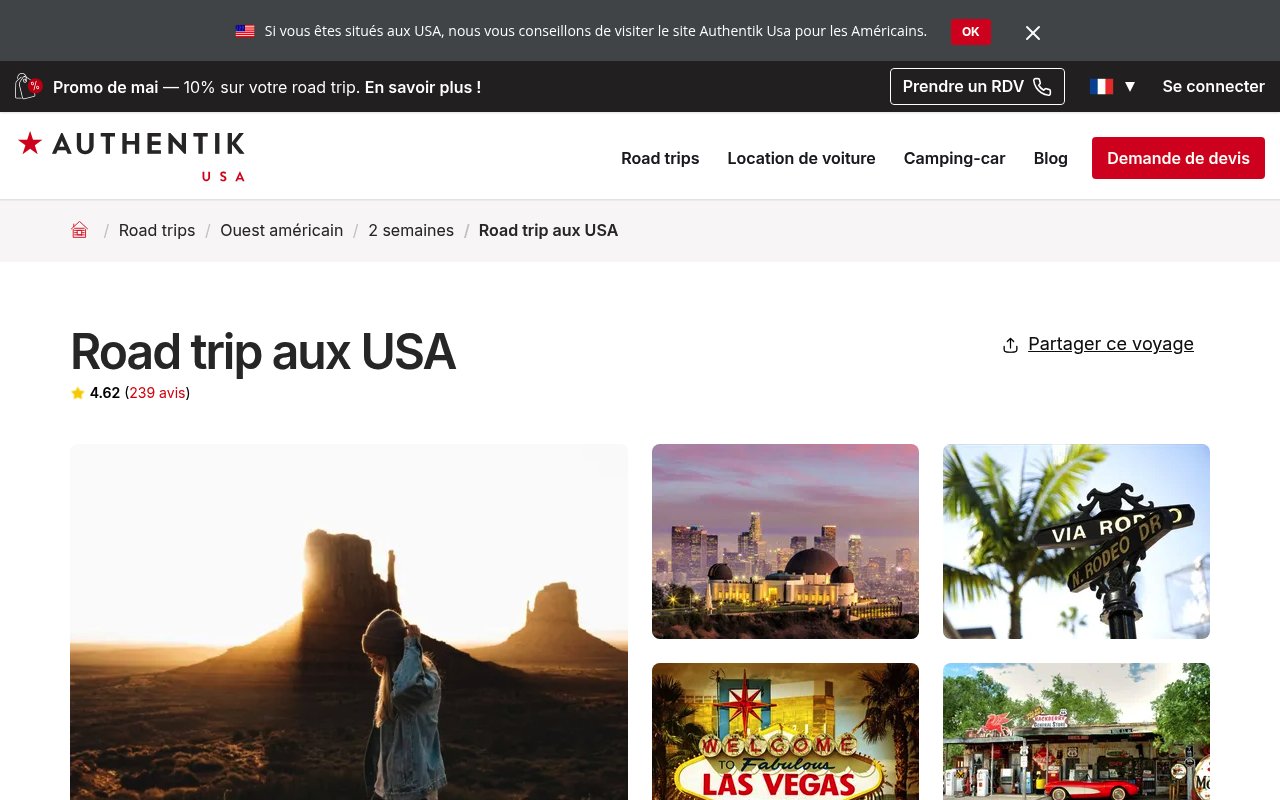 Apercu du site Road trip Ouest américain
