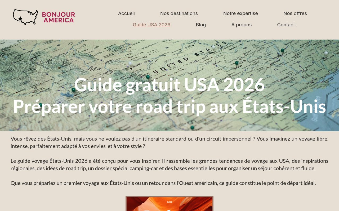 Apercu du site Guide voyage USA 2026 (Gratuit)