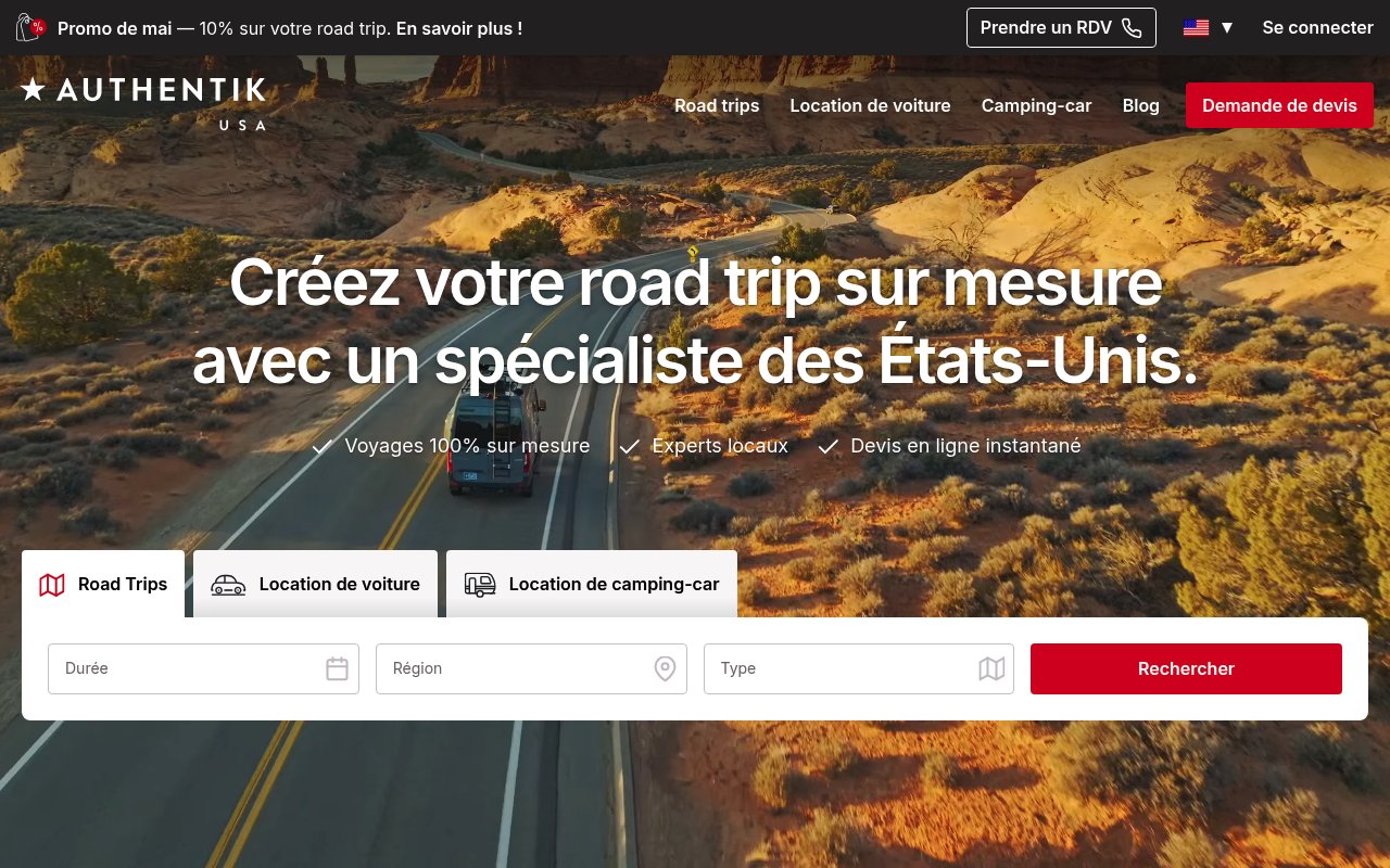 Meilleures agences de voyages sur mesure USA Canada : à qui faire confiance en 2026 ? 6 Apercu du site Authentik USA
