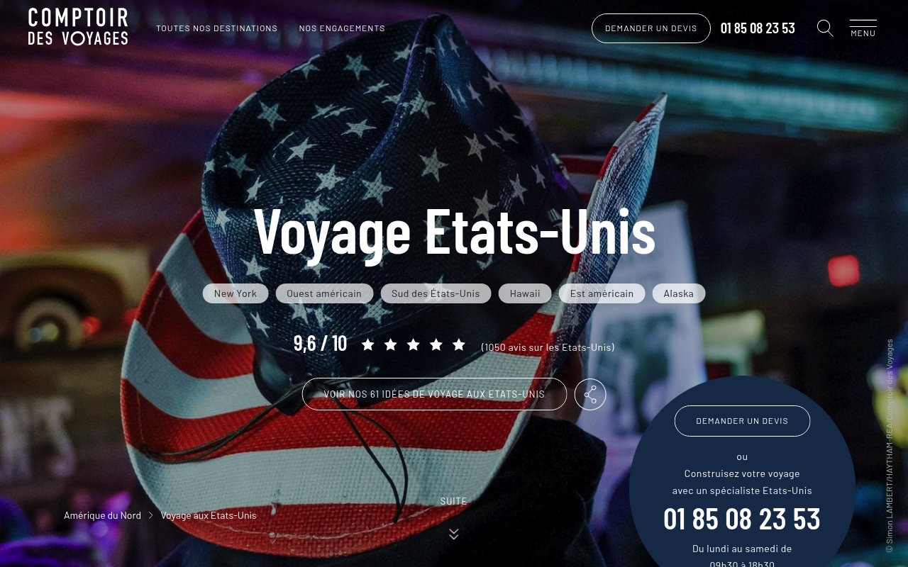 Meilleures agences de voyages sur mesure USA Canada : à qui faire confiance en 2026 ? 9 Apercu du site Comptoir des Voyages – USA