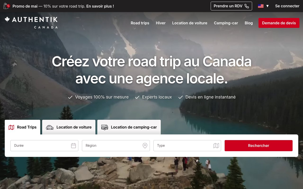 Meilleures agences de voyages sur mesure USA Canada : à qui faire confiance en 2026 ? 10 Apercu du site Authentik Canada