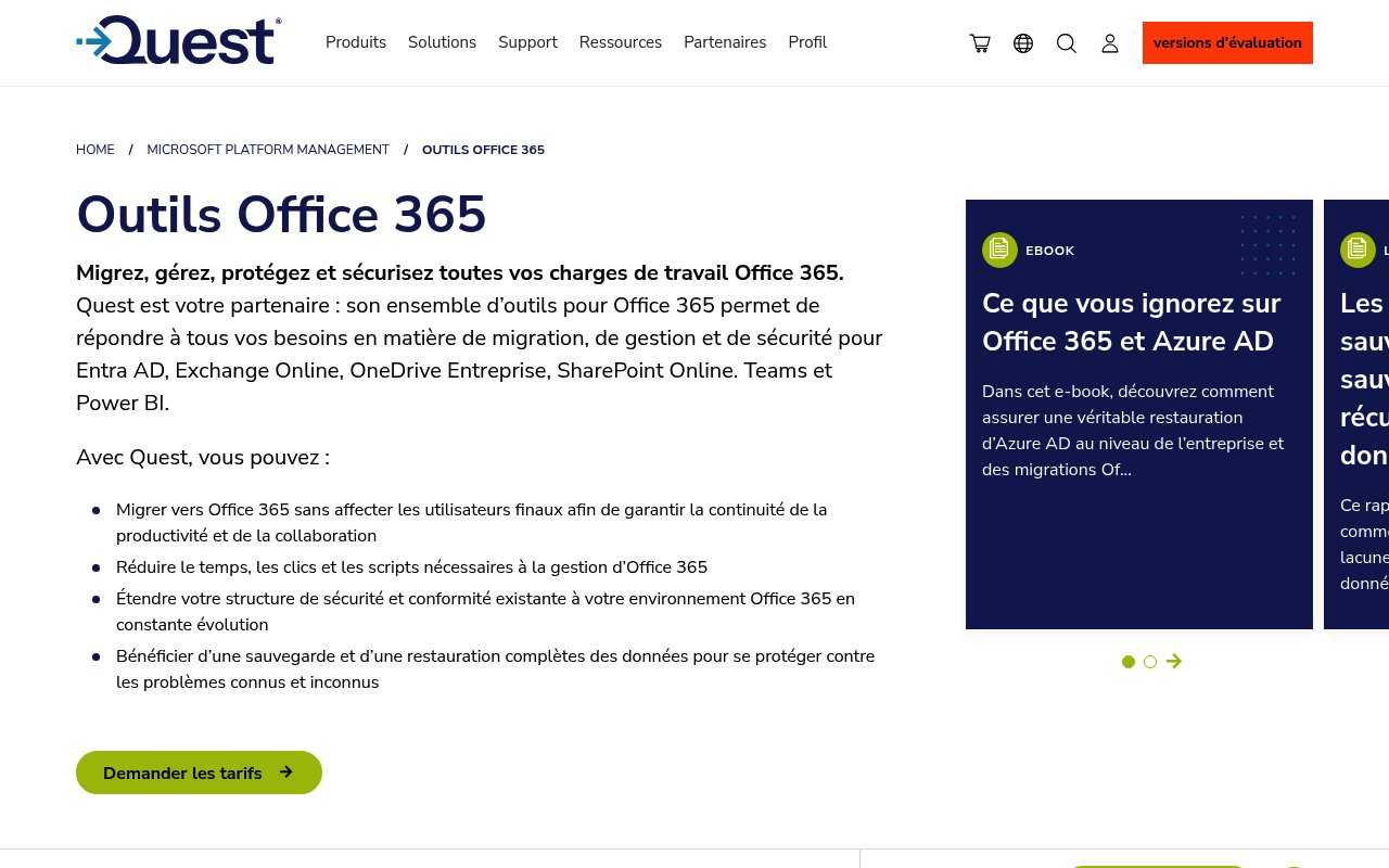 Apercu du site Quest Software