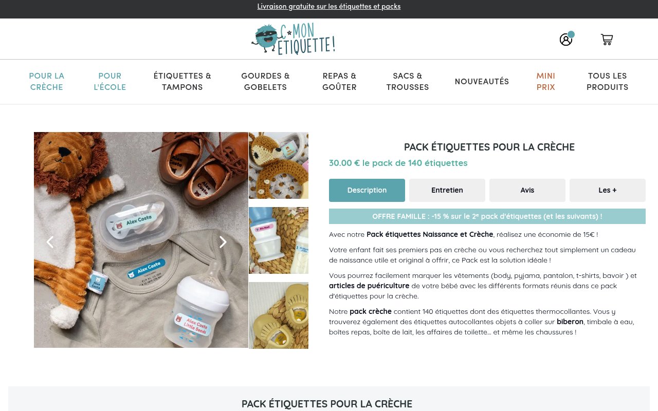 Apercu du site Pack Crèche : 140 étiquettes personnalisées