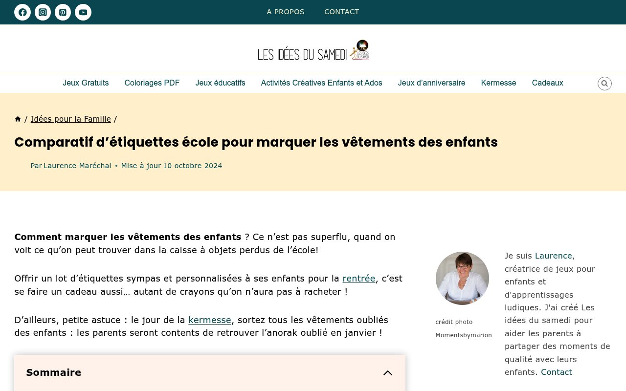Apercu du site Comparatif d'étiquettes école pour marquer les vêtements ...