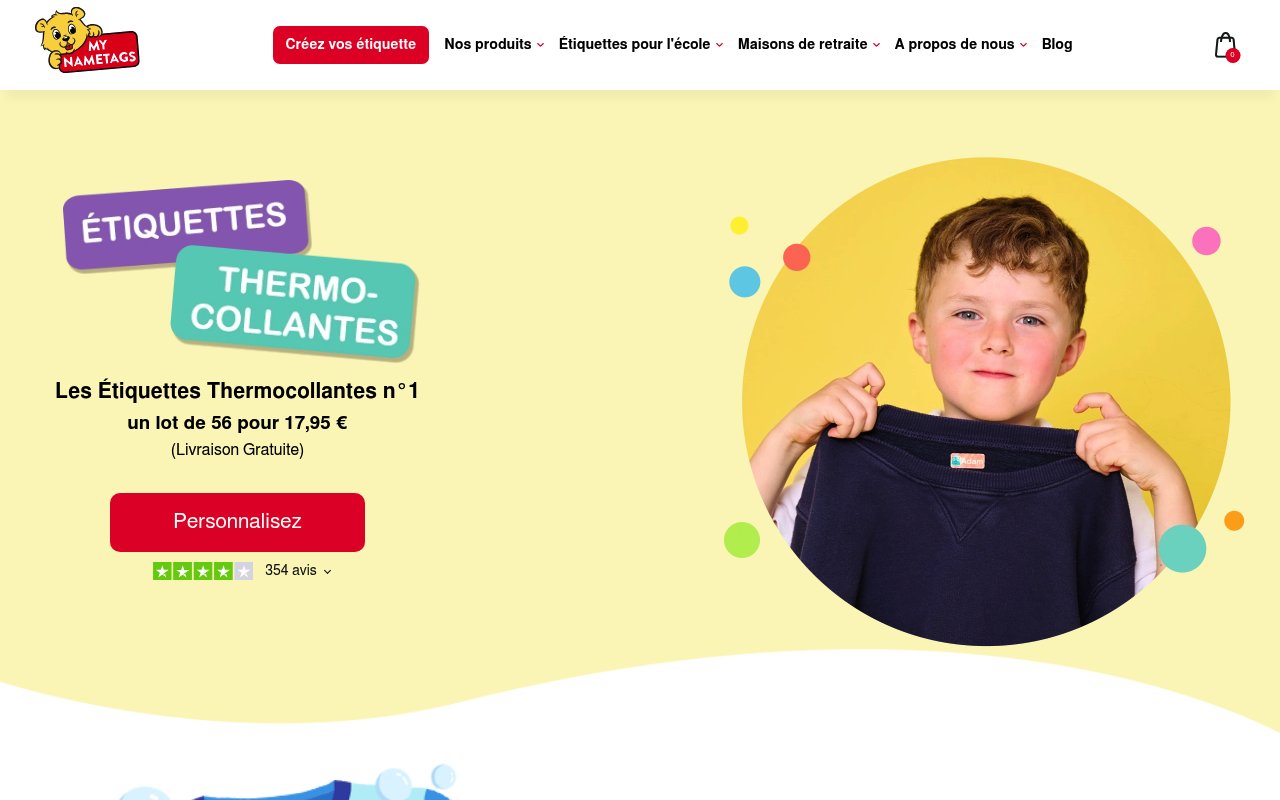 Apercu du site Étiquettes thermocollantes personnalisables