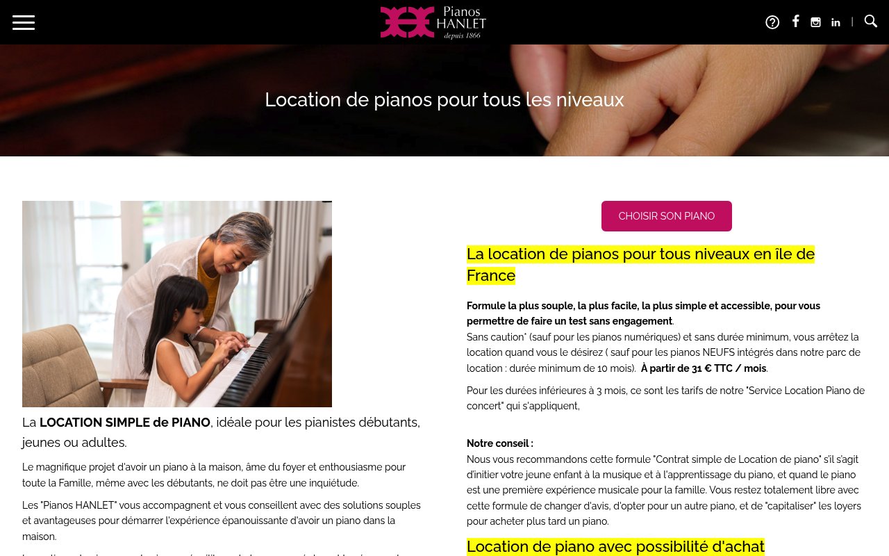 Apercu du site Pianos Hanlet
