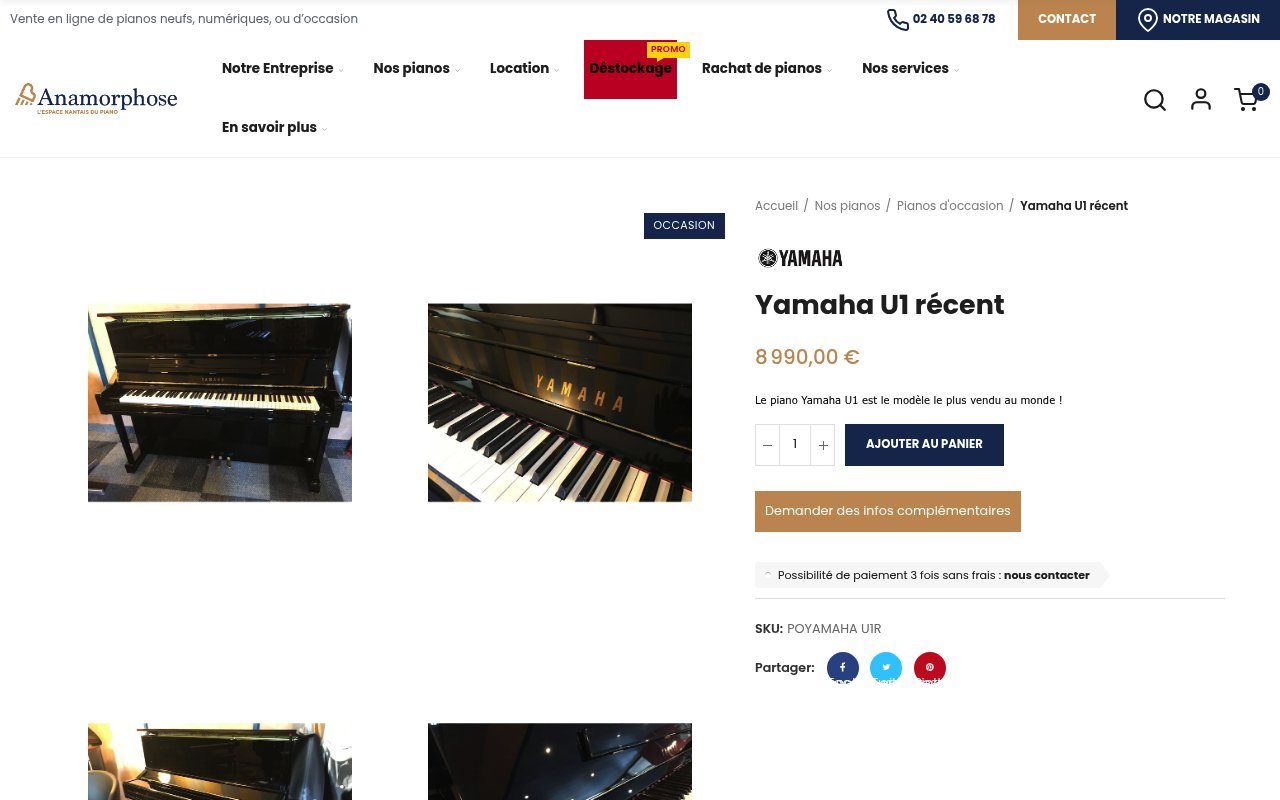 Apercu du site Piano d'occasion Yamaha U1 récent — Anamorphose