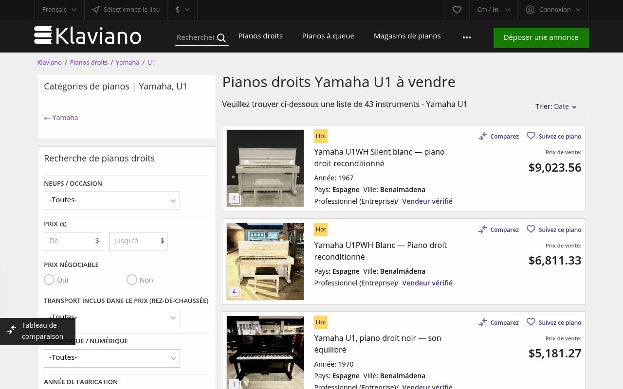 Apercu du site Yamaha U1 121 cm — pianos d'occasion — Klaviano