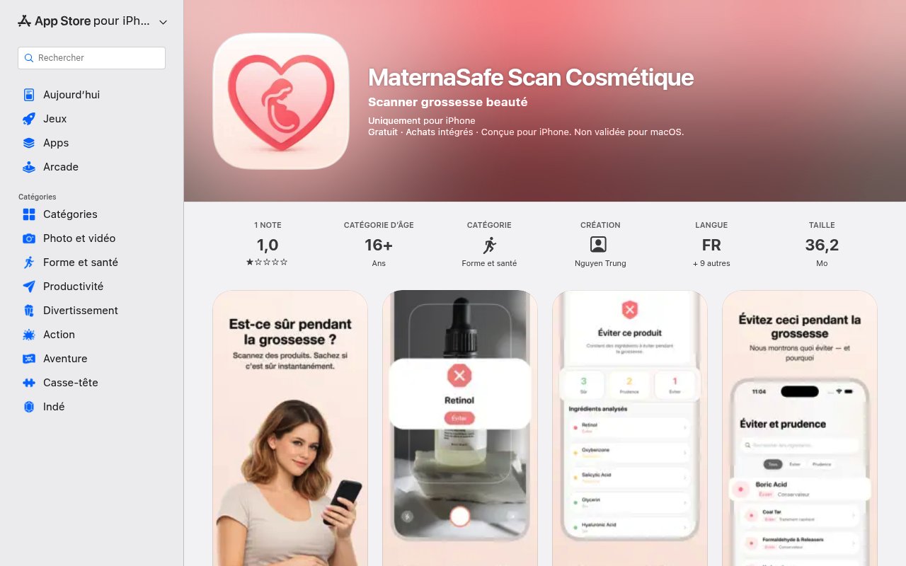 Apercu du site MaternaSafe Scan Cosmétique
