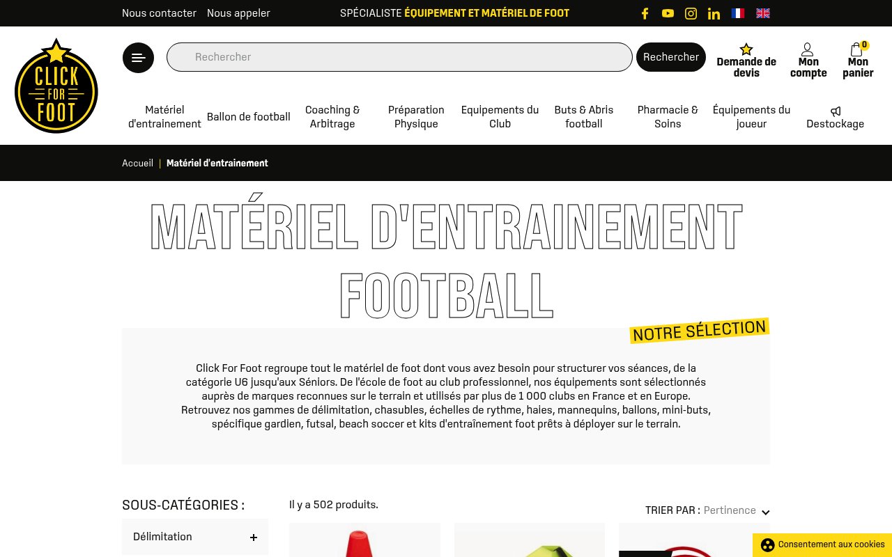 Les meilleurs sites pour acheter de l’équipement de football en 2026 3 Apercu du site Click For Foot