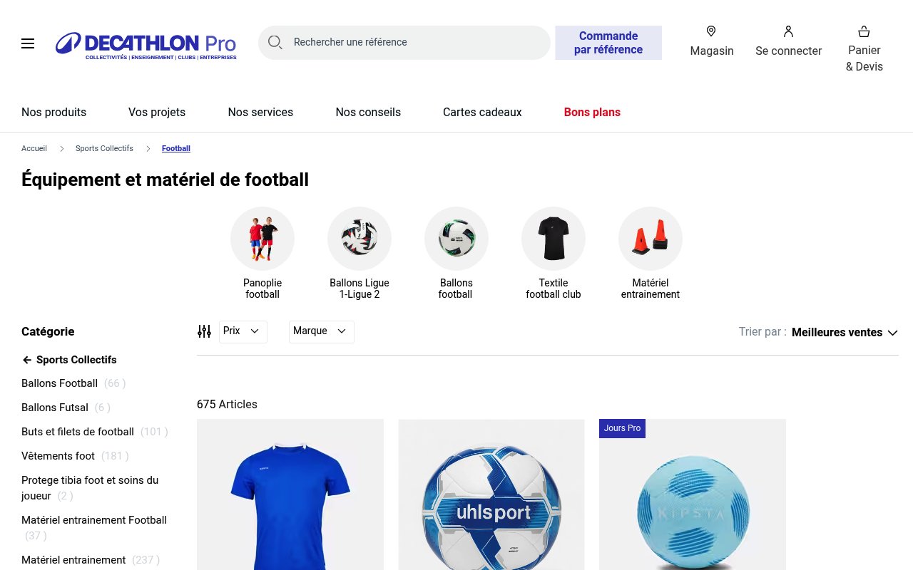 Apercu du site Decathlon Pro Football