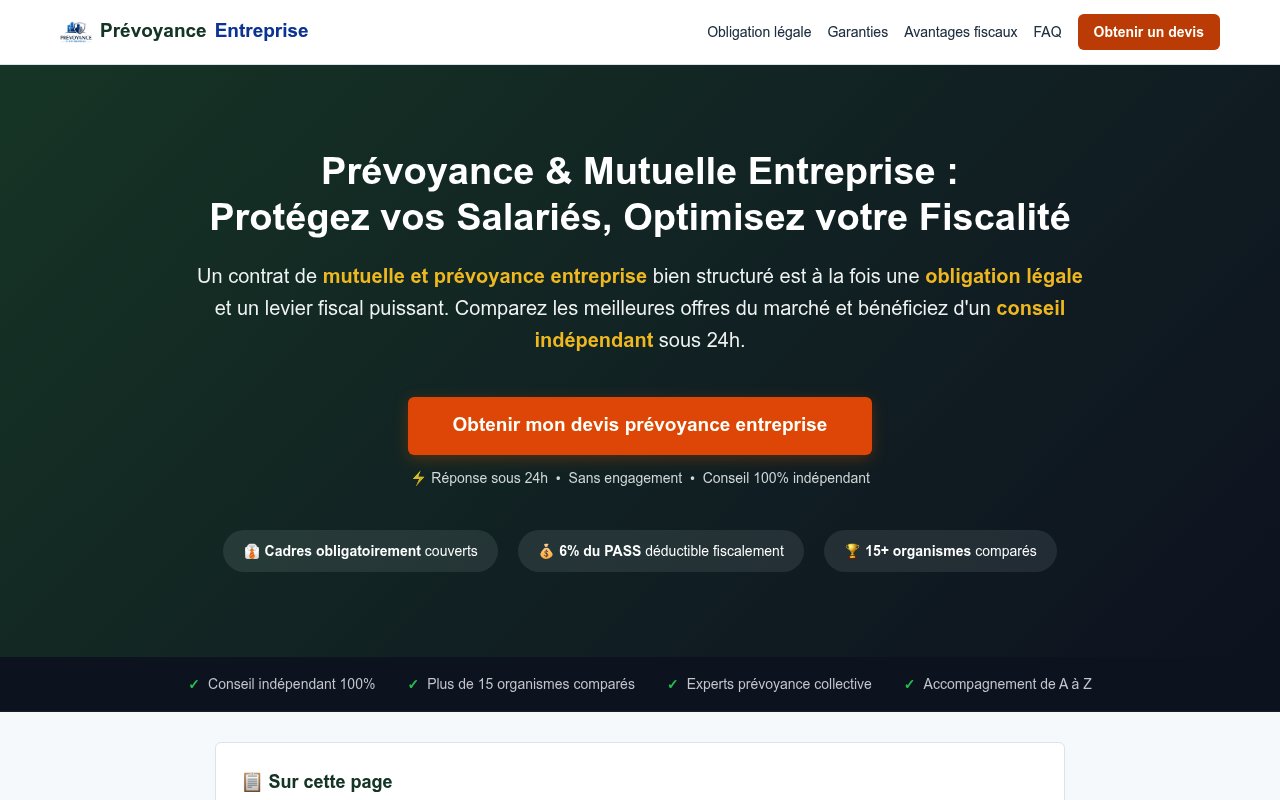 Apercu du site Pr&eacute;voyance Mutuelle Entreprise