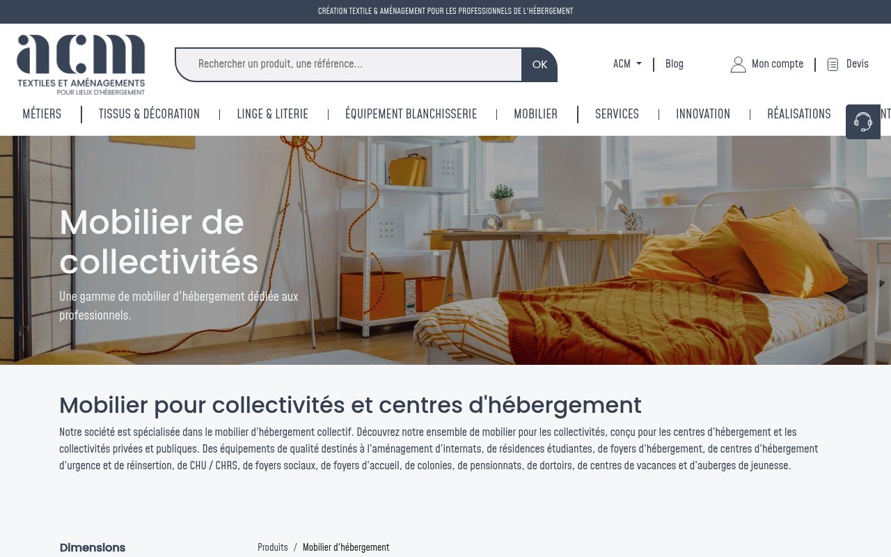 Apercu du site ACM France – Mobilier d’hébergement collectif