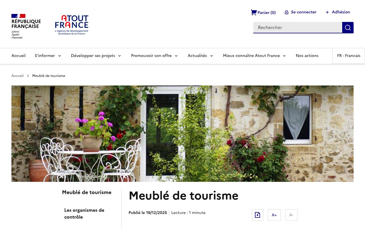 Apercu du site Atout France – Meublé de tourisme