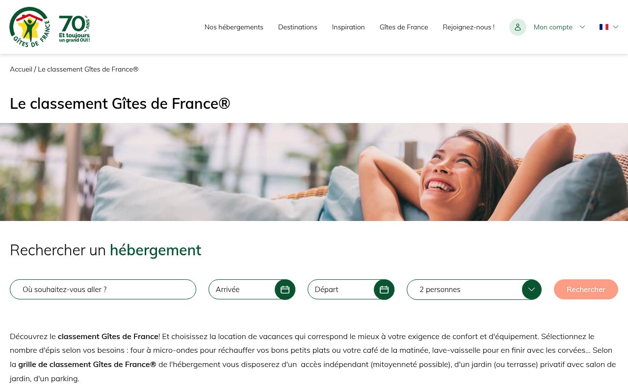 Apercu du site Gîtes de France – La grille de classement Gîtes de France